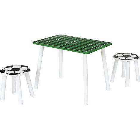 Ensemble table et 2 tabourets en bois imitation football