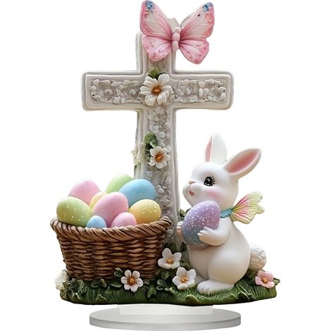 Statue Lapin Oeuf De Pâques - Décoration Acrylique Plate 2D Pour Bureau Tableau Et Intérieur - 20 x 30 cm - 1 Pièce (1/5)