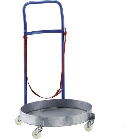 EUROKRAFT Roule-fût avec cuve en tôle étanche, galvanisé, avec barre de poussée Ø int. châssis 610 mm (1/2)