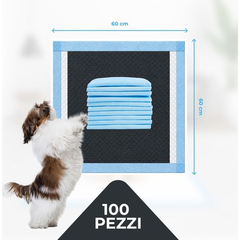 100 Pezzi Tappetini Assorbenti per Cani 60x60 cm con Carboni Attivi,Ultra Assorbenti Multistrato, Anti Odore, Fondo Impermeabile e Adesivi Antiscivolo, Traverse Igieniche per Cuccioli e Animali Domest (1/3)