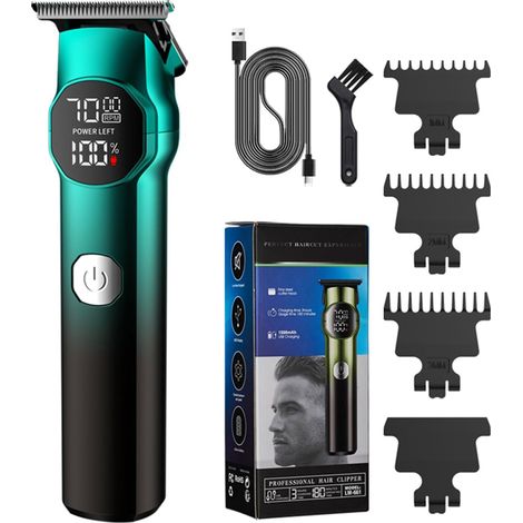 Tondeuse à cheveux professionnelle pour hommes, barbier sans fil couper la barbe de toilettage avec écran LCD, coupe électrique Green - (1/5)