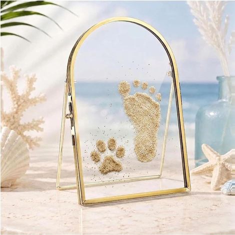 Cadre souvenir d'empreintes de pieds et de mains de sable de mer, kit d'empreintes de pattes de nouveau-né et d'animal de compagnie, décoration personnalisée, cadeau de fête prénatale idéal pour les (1/5)
