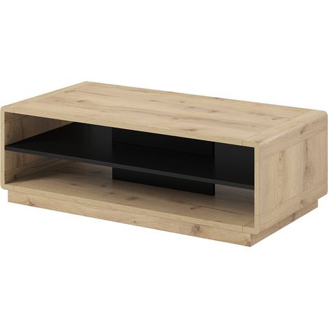 Tavolino color quercia e nero collezione VILLA con nicchie per il deposito.