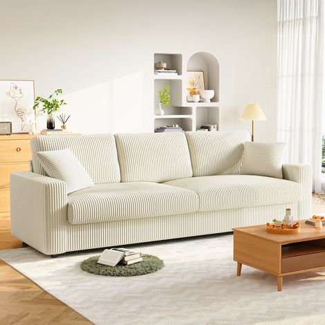 Neche Skandinavisches 3-Sitzer-Sofa aus Cordstoff – Großes beige Sofa 256 x 89 x 88 cm – Komfort und Design für das Wohnzimmer