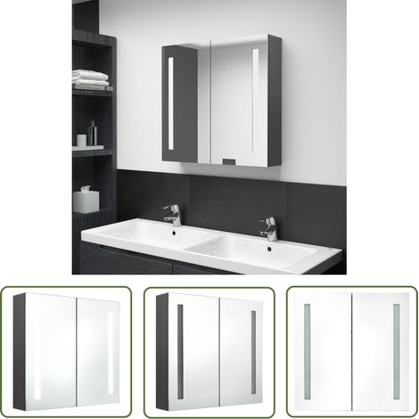 Armoire murale de salle de bain à miroir à LED - Meuble de rangement Gris 62x14x60 cm BV286847 - BonneVie