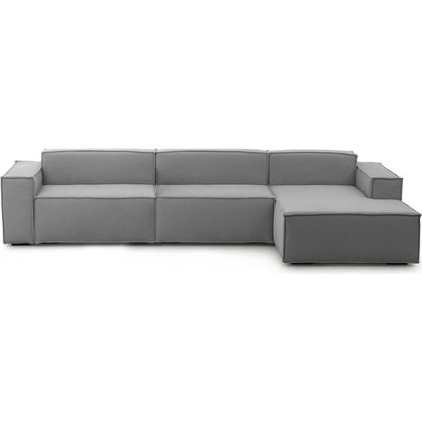 Talamo Italia - Divano fisso con penisola Asvaldo, Divano componibile 4 posti con penisola destra, Sofà in tessuto, 100% Made in Italy, Cm 340x170h70, Grigio