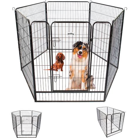 Parc Enclos pour chien chiot et lapin GARDEO100x120x6, 6 panneaux 100x120cm, 2M2, modulable, intérieur et extérieur, pliable, garantie 5 ans, Paitsy