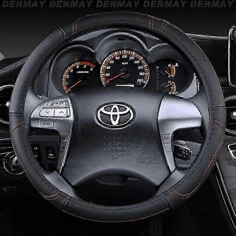 Housse de volant en cuir véritable pour Toyota Hilux Pickup (1968-2023), style sport, couleur : noir avec coutures rouges. (1/4)