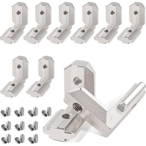Lot de 10 raccords d'angle intérieurs en T - Rainure 4040 - 8 M6 - Connecteur d'angle en T - Connecteur d'angle intérieur en forme de L - Avec vis - En alliage de zinc - Pour série 40 (1/5)