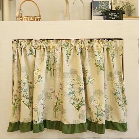 Rideaux en lin à motifs floraux, adaptés aux petites fenêtres basses, aux cantonnières ou aux placards (130 cm de large x 80 cm de haut). (1/5)