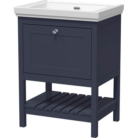 Balterley Coppenhall Bathroom Floor Standing 1 Drawer Vanity & 0 Tap Hole Fireclay Basin, Indigo Blue, 600mm (1/4)