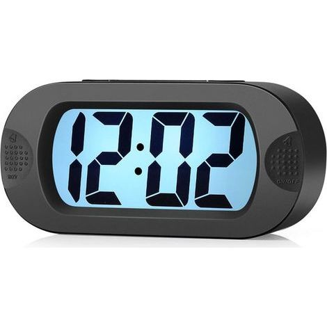 Longziming – Digitaler Kinderwecker mit Schlummerfunktion und Nachtlicht – Großes LCD-Display – Stoßfestes Silikongehäuse – Kompakt und leicht – Farbe: Schwarz (1/5)