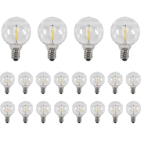 20 G40 LED-Ersatzbirnen, E12-Schraubsockel, bruchsichere LED-Birnen, geeignet für Solar-Lichterketten.