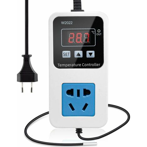 Prise Thermostat AC110V-220V Regulateur Température Numérique Refroidissement et Chauffage avec sonde NTC pour la Germination des graines, Les Reptiles et Le Brassage