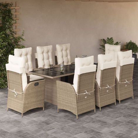 9-tlg. Garten-Essgruppe mit Kissen Beige Poly Rattan (1/5)