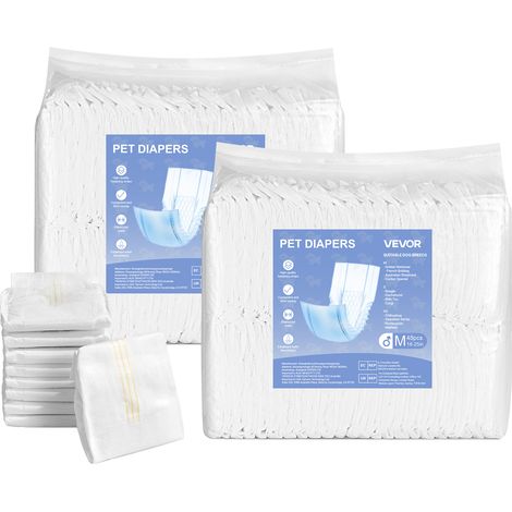 VEVOR Couches Jetables pour Chiens Males, 96 Pieces, Bandes Ventrales Anti-fuites Super Absorbantes Taille M, Indicateur Humidite, pour Chiens Males Chaleur, Entrainement, Incontinence, 2 Lots de 48 (1/5)