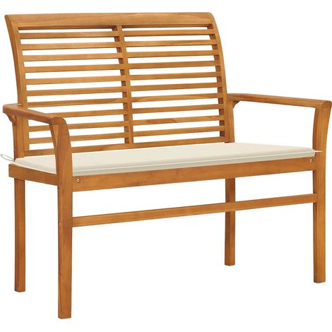 vidaXL Banco de jardín madera maciza de teca con cojín crema 112 cm (1/5)