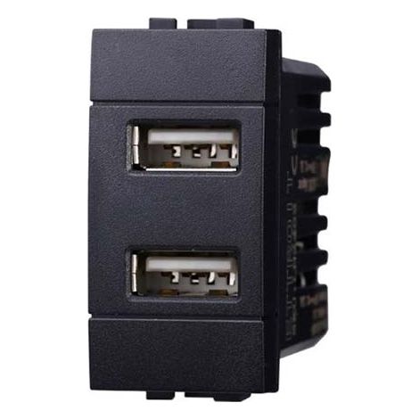 Chargeur avec 2 prises USB Type-A compatible Bticino Livinglight 5Vdc 2.1A couleur noir