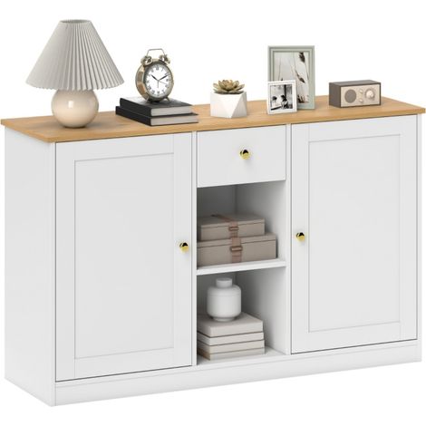 Buffet blanc 120x35x75.2cm - 2 portes + tiroir & 2 étagères - Meuble cuisine/salon - Rangement pratique (1/5)
