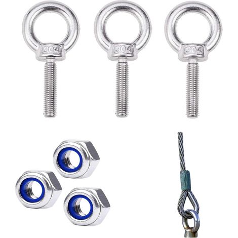 6 Pièces Boulons à Œil M10 en Acier Inoxydable 304 – Anneaux de Levage Vis à Filetage Mâle, Raccords pour Levage et Accessoires de Corde (1/5)