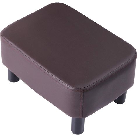 Pouf Ottoman Housse Repose Pied Rectangle, Couverture pour Tabouret de Canapé Élastique, Le Cuir PU, Bois Solide, Tabouret de Salon, 42 x 29 x 23 cm, Marron (1/5)