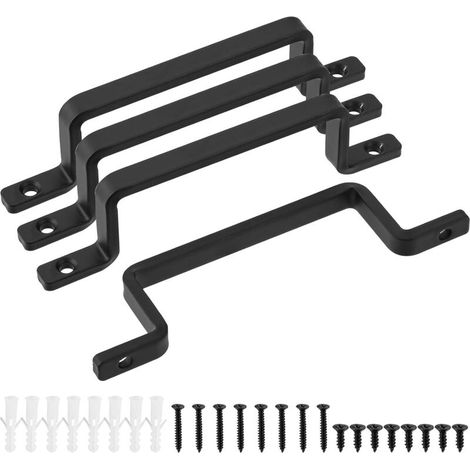 Lot de 4 Poignées de Porte Vintage en Fonte Noire,Traction de Poignée de Porte Extérieure Intérieure Noire, Poignées robustes en fer idéal pour extérieur, garage, armoire et intérieur (1/5)