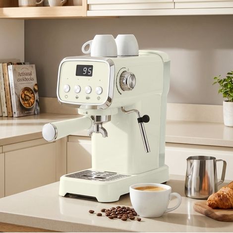 Machine à expresso 20 bar 32x17x31 cm en inox blanc, mousseur moderne pour cuisine FLORAGRACE (1/5)
