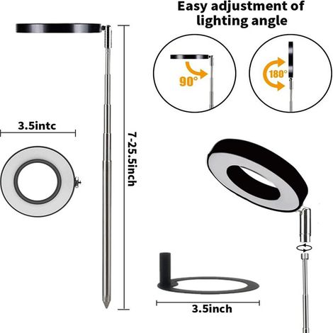 Ortviai Lampe de croissance pour plantes avec rallonge au sol, anneau angélique pleine lumière spectrale, minuteur et gradation, 48 LED (24 jaunes + 20 rouges + 4 bleues)