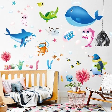 Wandaufkleber - Meerestiere - Delfin - 50x70 cm - Mehrfarbig - Wasserfest und abnehmbar (1/4)