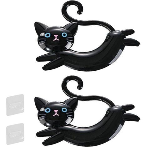 Porte-serviettes mural en forme de chat, sans perçage, mignon et noir (1/5)
