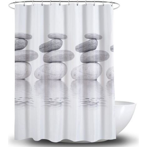 Rideau de douche - YYV - Galets gris - 200 x 200 cm - Résistant aux moisissures - Antibactérien (1/4)