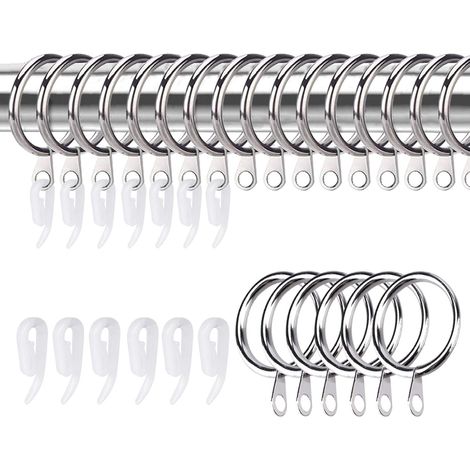 50er-Pack Gardinenringe und -haken, 30 mm Metall-Gardinenringe, Aufhängeringe und Gardinenhaken aus weißem Kunststoff für Gardinen (1/5)