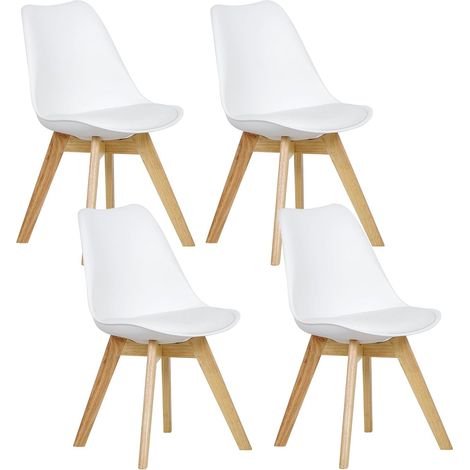 WOLTU 4x Living Room Home Office Lounge Chairs Dining Chairs Kitchen Wooden Faux Leather Chairs White (1/5)