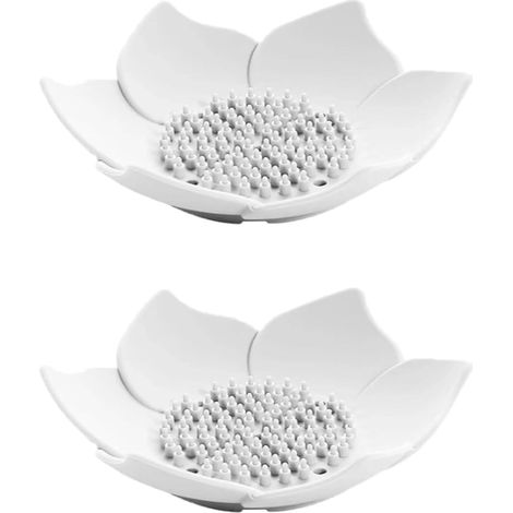2 Porte-savon,Silicone,Forme Lotus,Blanc,Drainage,Espace Douche