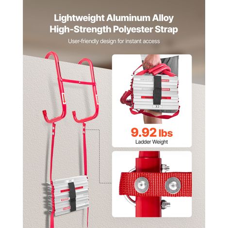 Échelle de secours incendie 2 étages 4m, échelle d'évacuation en alliage d'aluminium léger, sangle polyester, marches antidérapantes, charge max 453 kg (1/5)