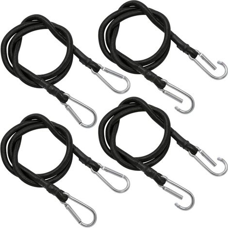 SABIR Cordons élastiques avec mousqueton, 1 m de cordons élastiques robustes avec mousquetons, crochets de bâche, 4 pièces élastiques en caoutchouc pour voiture, moto, vélo. (1/5)
