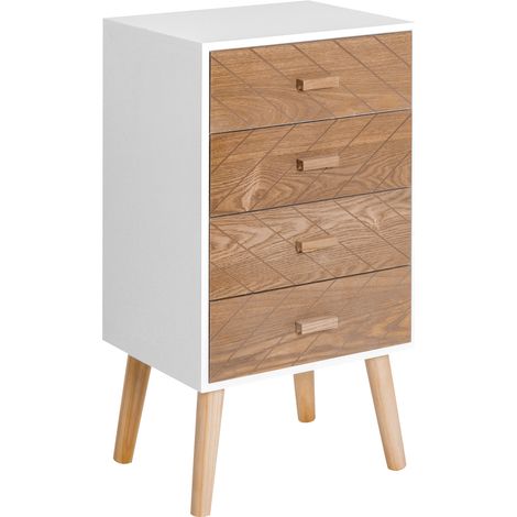 HOMCOM Table de chevet Chiffonnier Commode Meuble de Rangement avec 4 tiroirs Scandinave 40L x 30l x 75H cm en Bois