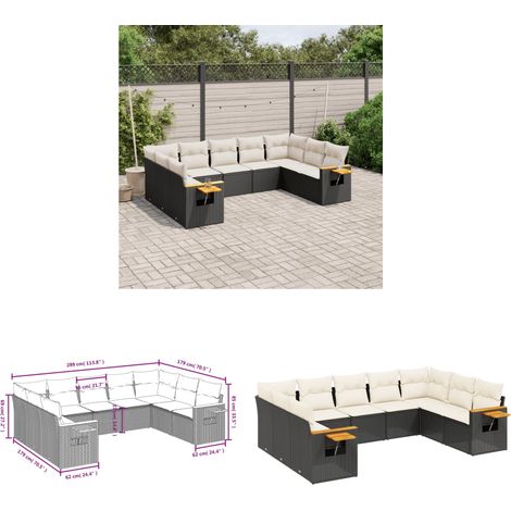 9-tlg. Garten-Sofagarnitur mit Kissen Schwarz Poly Rattan - Gartenmöbel - Sofasatz - Rattan Möbel - Outdoor Sofa - Lounge Set - Home & Living (1/3)