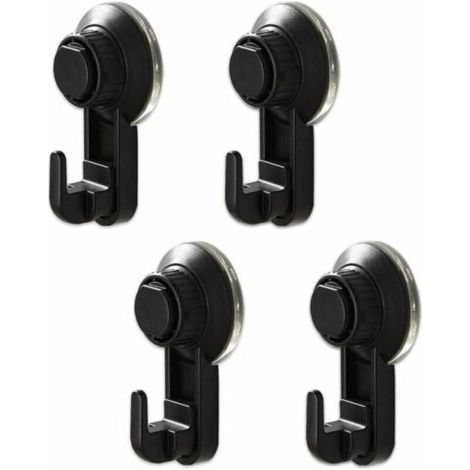 4 Pack Suction Cup Hooks, Powerful No Drill Hooks, Reusable Waterproof Hooks for Kitchen and Bathroom, Max Load: 5kg (Black) (1/5)