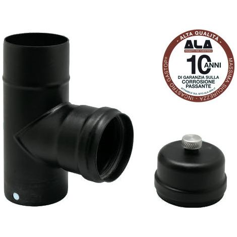Conector en T ALA Aeternum Ø10 cm negro mate con drenaje de condensado – A.L.A.