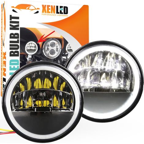 Phares LED auxiliaires 4.5" Harley Davidson 30W avec feux de jour LED - Glide / Fat Boy - Homologué - La paire (1/5)