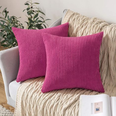 Decorative Housse de Coussin en Velours Côtelé Canapé Taie d'oreiller Douce pour Maison Salon Chambre Lit Fushia Lot de 2 45x45cm (1/5)