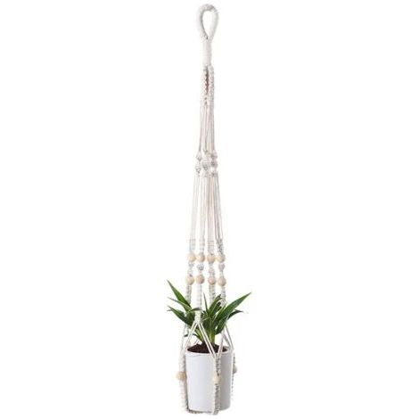 Support de pot de fleurs en corde nouée en coton et lin, crochet pour pot de fleurs, panier suspendu en corde, support pour pot de fleurs, panier suspendu pour plantes - (Couleur : Blanc)