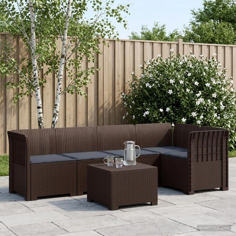 Canapé de Jardin 5 Places Salon Modulaire Aspect Rotin PP Marron avec Table et Coussins - PANGIVO (1/5)