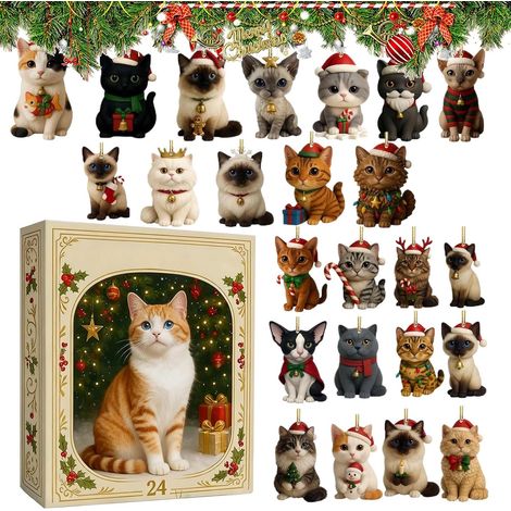 Calendrier De L'Avent Chat Adorable Décoration Acrylique Maison  Noël 24 Jours Figurine Chat Compte À Rebours De L'Avent Pour Salon, Chambre, Bureau, Porte, Fenêtre, Fêtes, Hommes, Femmes, (1/5)