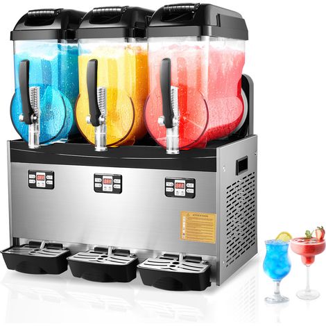 Mophorn Máquina para hacer granizados comercial 12Lx3, máquina para hacer bebidas congeladas con triple tanque, máquina para hacer granizados de margaritas de 144 tazas, acero inoxidable (1/5)