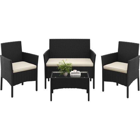 Yaheetech Set da Giardino in Rattan, 4 Posti, con divano a 2 posti, 2 sedie, tavolo e cuscini per seduta resistente alle intemperie, Salotto da Siardino Esterno, per Terrazza Balcone Patio