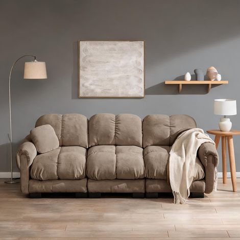 Canapé 3 places fixe en tissu chenille 260 cm marron en chenille (1/5)