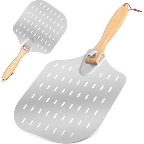 Pelle à pizza perforée, pelle à pizza en acier inoxydable, 31 × 34 cm, pelle à pizza avec manche amovible, résistante et légère, pelle à pizza, adaptée aux pizzas de 30 cm (1/5)