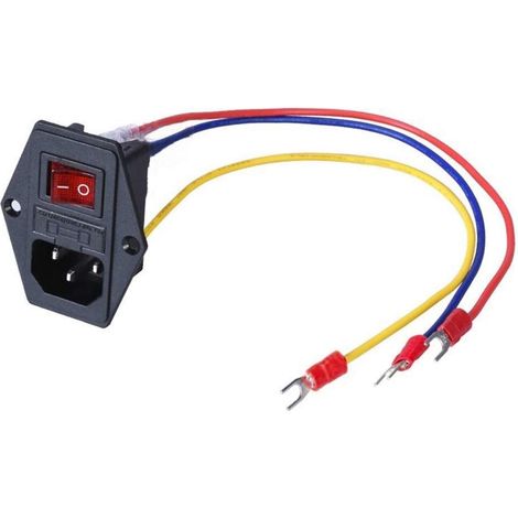 Modulo di ingresso presa di corrente con interruttore a bilanciere da 15 A e 250 V, spina, interruttore fusibile da 10 A con 3 cavi da 18 AWG, 3 pin IEC320 C14